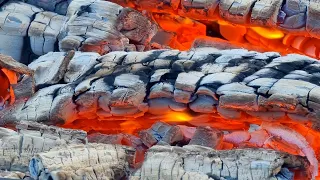 The sounds of fire and the crackling of firewood in the fire bowl