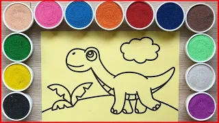 TÔ MÀU TRANH CÁT KHỦNG LONG ĐI DẠO - Colored sand painting dinosaurs (Chim Xinh)