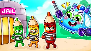 No! Bad Crayons Go To Color Prison🤪Funny Drawings Pencil🚓🚌🚗🚑+More Nursery Rhymes by AnimalCars