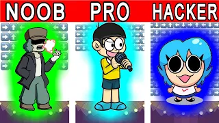 FNF Character Test | NOOB vs PRO vs HACKER | Gameplay VS Playground | VS Garcello Nobita Pow Sky