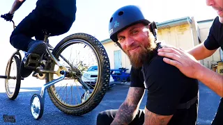 This Grown Man With tattoos Is On Training Wheels And He Is Not Happy About It!