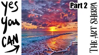Stunning ocean Sunset clouds beach 🌟🎨 How to paint acrylics for beginners: PART 2