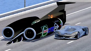 SRT Tomahawk X VGT vs Thrust SSC Fastest Car In The World - Drag Race 20 KM