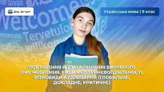 Повторення й узагальнення вивченого про мовлення. Види мовленнєвої діяльності. Різновиди аудіювання.