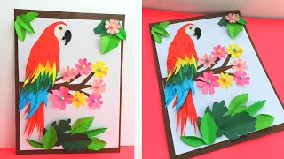 CUADRO DECORATIVO Guacamaya con cartulina y papel iris