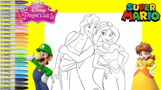 Disney Princess Makeover as Super Mario Bros Luigi and Princess Daisy Coloring Book Pages