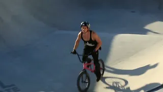 moscow russia 04 july 2015 bmx rider performing crazy tricks in skate park bmx skate show