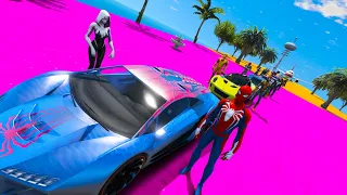 Airplane Cars challenge in GTA V Spiderman Gwen Stacy Nova Venom Freddy Krueger Flash DS