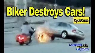 BIKER KICKS CAR ON HIGHWAY AND SEE WHAT HAPPENS NEXT!!