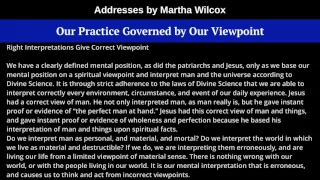 Our Practice Governed by Our Viewpoint, from Addresses by Martha Wilcox