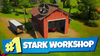 Emote as Tony Stark in the Stark Workshop Location Guide - Fortnite Challenge Stark Awakening