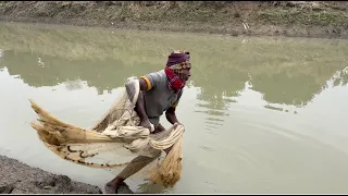 Traditional Cast Net Fishing In River