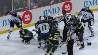 Rough stuff near the end of the third period between the Winnipeg Jets vs Minnesota wild game ￼