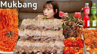 Sub)Real Mukbang- Boiled Pork 🥩 Fire Noodle (Buldak) 🔥 Grapefruit, Mojito Soju 🍹 ASMR KOREAN FOOD