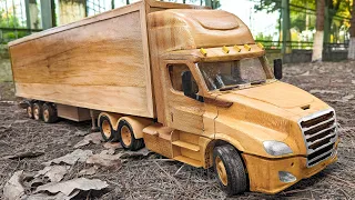 How to make Trailer Truck Freightliner Cascadia Out of Wood | ASMR Woodworking