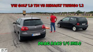 VW GOLF 1.9 TDI BLS vs RENAULT TWINGO 1.2 D4FA drag race 1/4 mile 🚦🚗 - 4K UHD