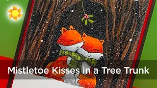 Mistletoe Kisses in a Tree Trunk - Christmas card