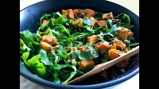 Sweet potato arugula lentils salad | Vegan
