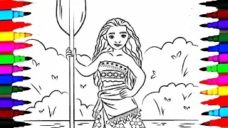 Disney Princess Moana Coloring Drawing Pages for Kids l Learning Colors By Coloring