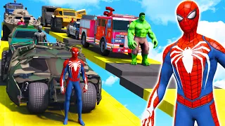 SPIDERMAN & Superheroes Service Cars | GTA 5 Mega Ramp Challenge (Funny Moments)