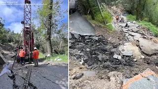 Crews install inclinometer in neighborhood isolated by massive landslide in Santa Cruz mountains