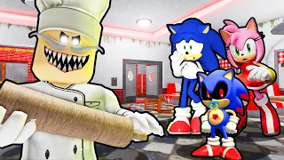 SONIC, AMY, AND BABY SONIC.EXE VS ESCAPE PAPA PIZZA'S PIZZERIA IN ROBLOX