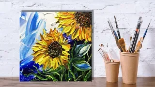 Paint sunflowers using a  Palette Knife Painting - Part 1