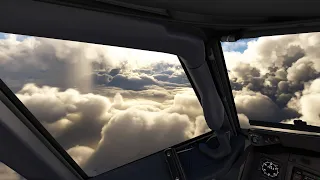 FS2020 737 heavy rain takeoff with amazing breaking through the clouds at YVR/Vancouver