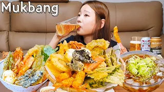 Sub)Real Mukbang- Fried Food Bomb Rice💣 (Squid, Shrimp, Pumpkin..)& Soba 🍜 & Beer🍺 ASMR Korean Food