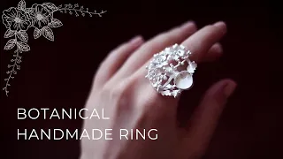 Making SILVER RING with flowers and gemstone. Jewelry making process