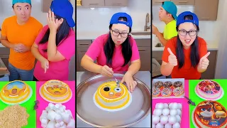 Ice cream challenge!  Emoji cake vs paw patrol cake mukbang