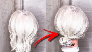 КРАСИВЫЙ НИЗКИЙ ПУЧОК НА КОРОТКИЕ ВОЛОСЫ ЗА 5 МИНУТ ✅ Easy Low Bun for Short Hair Tutorial