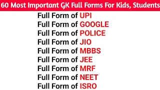 60 Most Important GK Full Forms | Full form General Knowledge | Full Form GK For Kids, Students