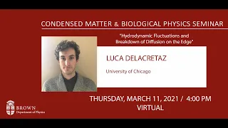 "Hydrodynamic Fluctuations and Breakdown of Diffusion on the Edge" Luca Delacretaz (U. Chicago)