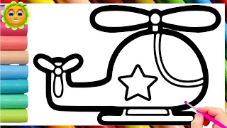 Helicopter Drawing, Painting, Coloring for Kids and Toddlers . How to draw helicopter for children