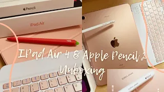 ✨iPad Air 4 256GB(Rose Gold)💕 & ✏️Apple Pencil 2 Unboxing📦 + Accessories🍎w/engraving (links in desc)