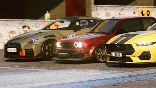 BMW M3 E30 Widebody Twin Turbo vs Nissan GT-R Nismo vs Ford Mustang S650 GT