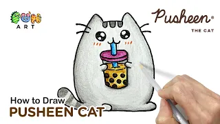 How To Draw PUSHEEN CAT | BUBBLE TEA | VERY EASY~!