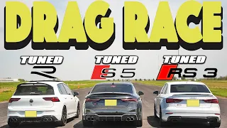 Tuned Germans! Audi RS3 Tuned vs Audi S5 Tuned vs VW Golf R Tuned  Drag and Roll Race.
