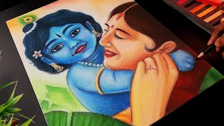 Soft pastel drawing,  Krishna drawing,  Soft pastel Drawing on Canvas board ( Failed )