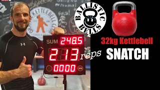 Kettlebell Sport Snatch 213reps with 32kg Kettlebell in 10min at BallisticBells by Denis Vasilev