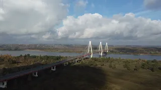 Осень, изгибы Оки, самый красивый мост России, полет над Окой, Oka river in autumn, beautiful bridge