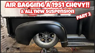 AIR BAGGING A RAT ROD 51 CHEVY TRUCK! MUSTANG 2 FRONT END AND BEEFING UP A CHEAP 4 LINK!! TIG WELDER