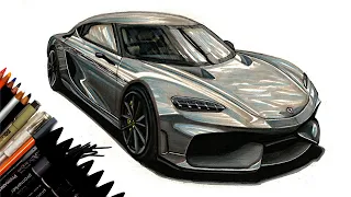 Realistic Car Drawing - Koenigsegg Gemera - Time Lapse - Drawing Ideas