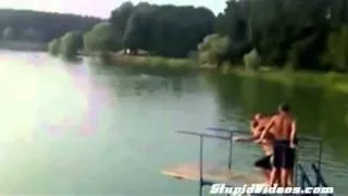 Girl goes flying After the biggest piggy back blob jump