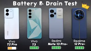 Vivo T3 vs Vivo T2 Pro / Redmi Note 13 Pro Plus / Realme 12 Pro Plus Battery Drain Test