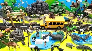 Mega Jungle Zoo Small World Diorama For Animals 동물원 만들기 코끼리 하마 나무늘보 기린 얼룩말 동물 영어공부