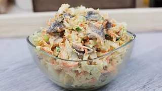 Салат "Переполох" с пекинской капустой, курицей и шампиньонами. Вкусно, просто и сытно.