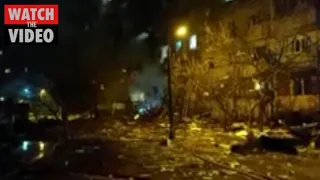 Damage to residential building in Kyiv after explosions seen in Ukraine capital