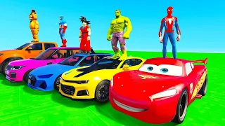 SPIDERMAN McQueen Ramp Challenge JUMP ! SUPERHERO HULK IronMan Goku Mack Truck Disney Cars